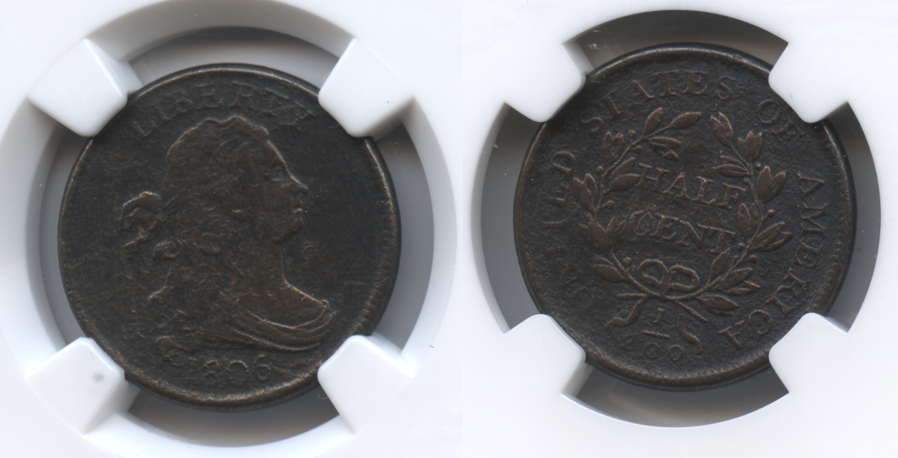 1806 Draped Bust Half Cent NGC Fine Details Small 6 With Stems