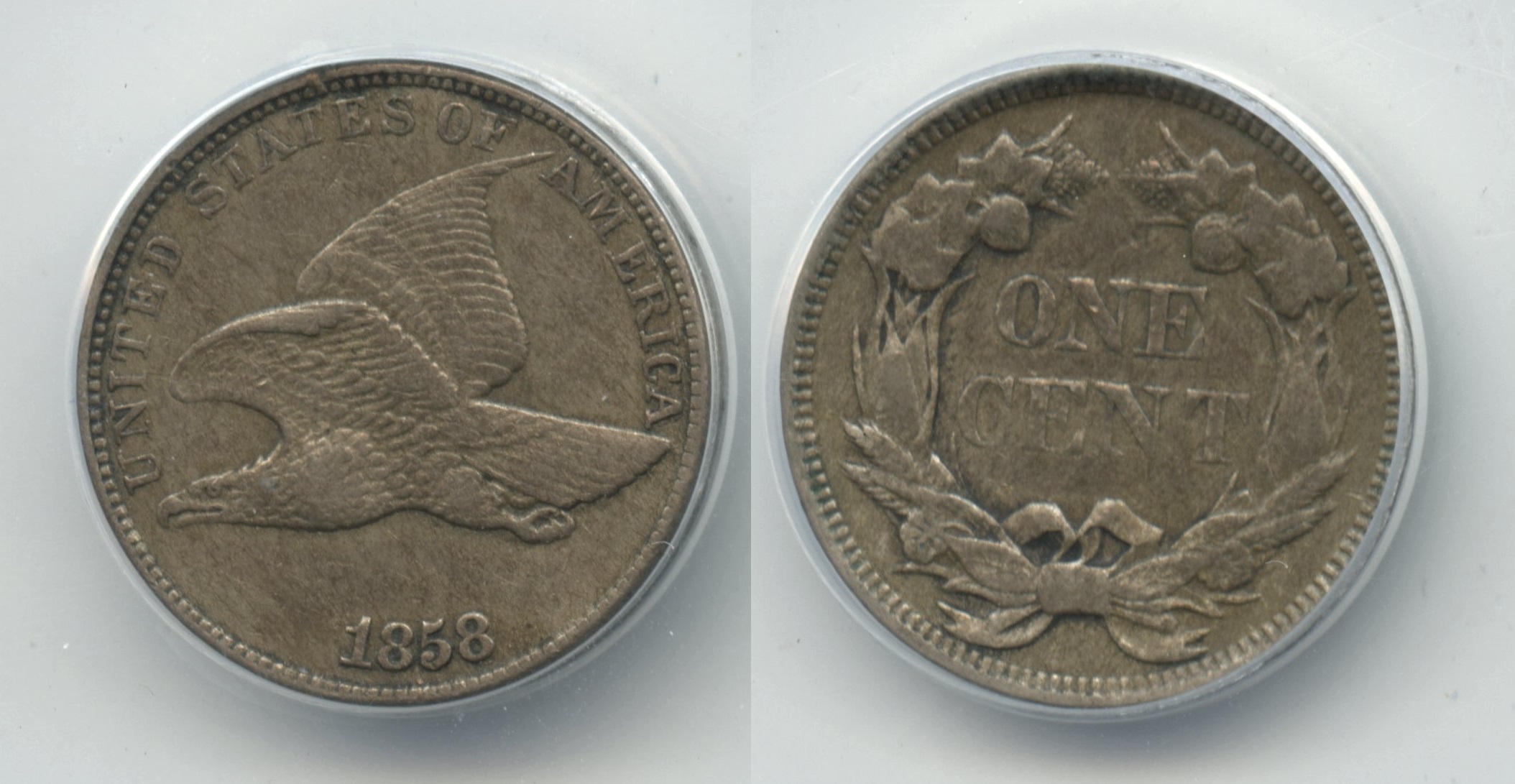 1858 Large Letters Flying Eagle Cent ANACS EF-45