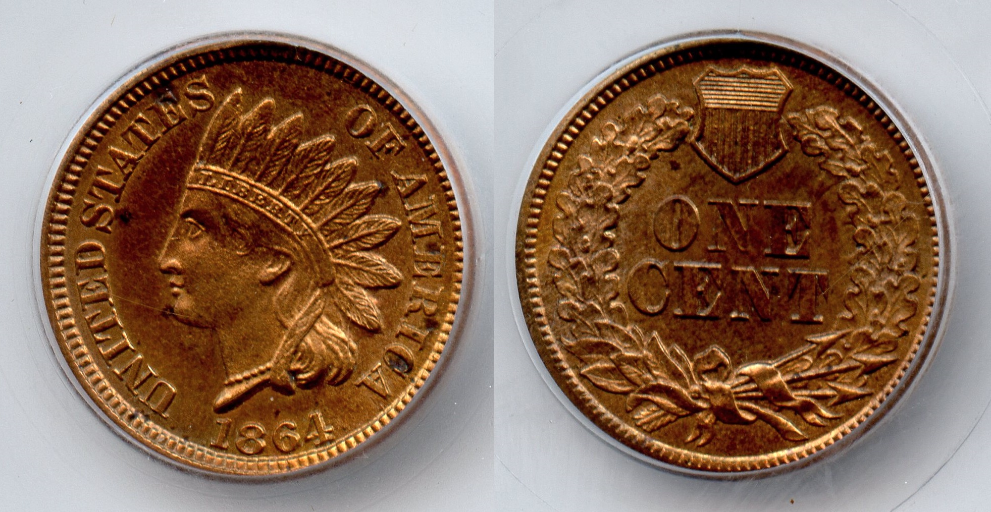 1864 Bronze Indian Head Cent SEGS MS-62 Red Brown