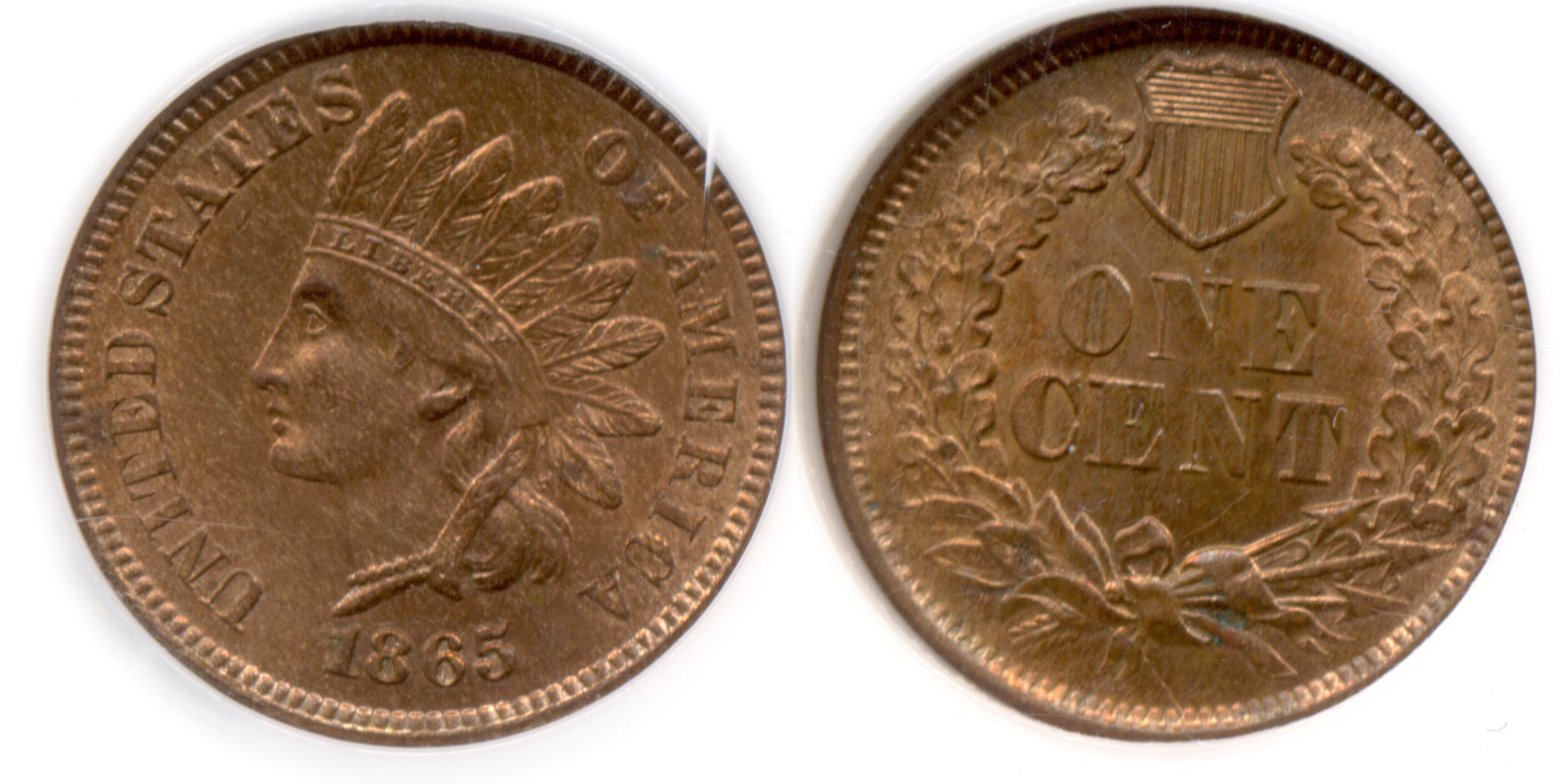 1865 Indian Head Cent PCI MS-64 Red