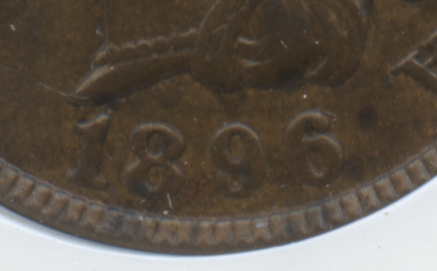 1896 Indian Head Cent ANACS AU-55 Repunched Date Snow-1 close up