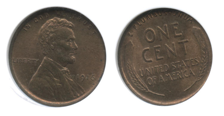 1916 Lincoln Cent NGC MS-64 Red Brown small
