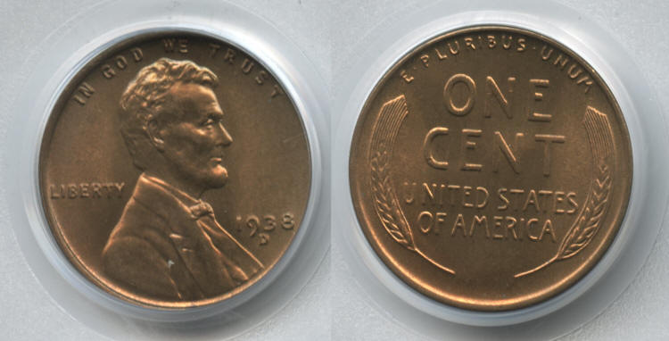 1938-D Lincoln Cent PCGS MS-66 Red small