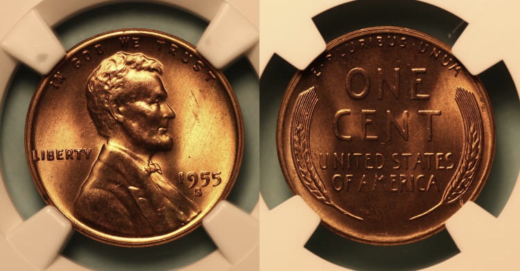 1955-S Lincoln Cent NGC MS-66 Red #f camera small