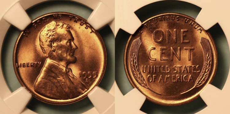 1955-S Lincoln Cent NGC MS-66 Red #k camera small