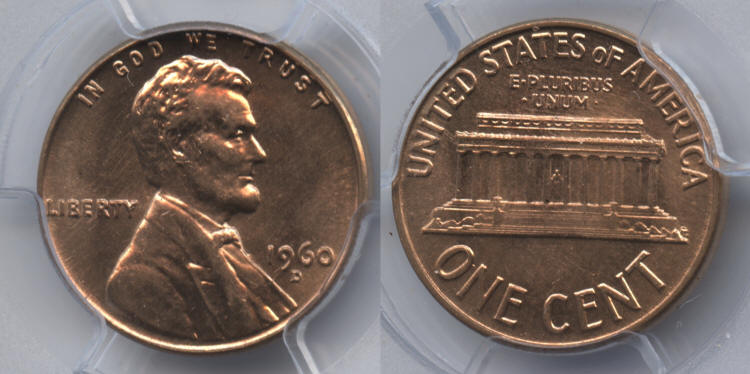 1960-D Small Date Lincoln Cent PCGS MS-63 Red #b small