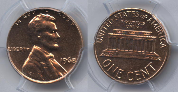 1968 Lincoln Cent PCGS MS-64 Red #d small