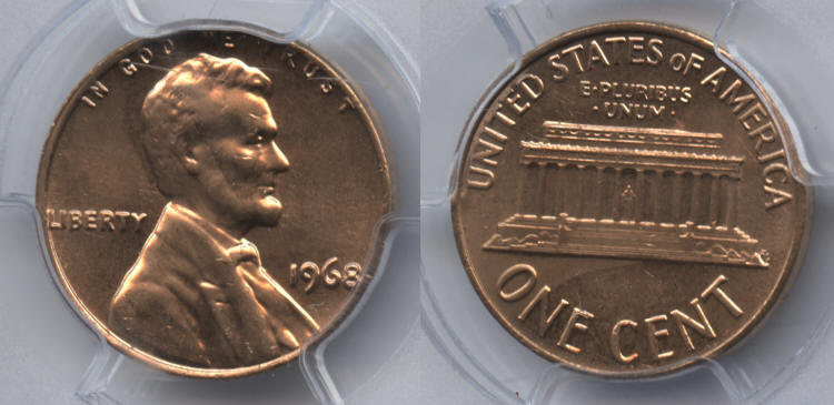 1968 Lincoln Cent PCGS MS-65 Red #d small