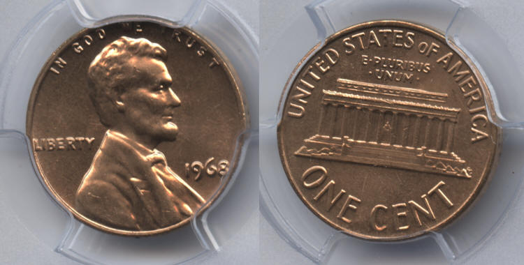 1968 Lincoln Cent PCGS MS-65 Red #e small