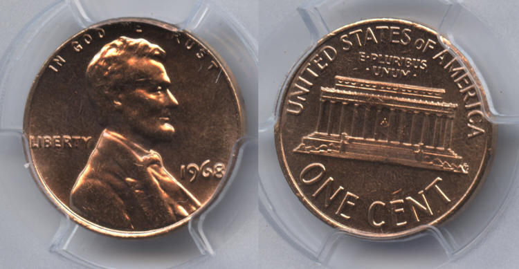 1968 Lincoln Cent PCGS MS-65 Red #f small