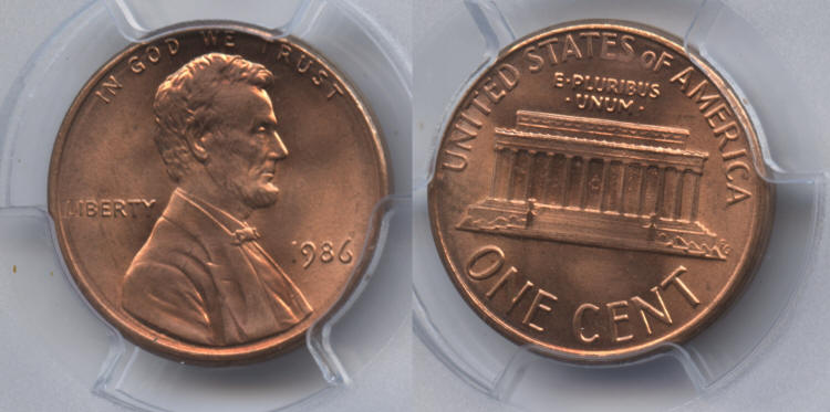 1986 Lincoln Cent PCGS MS-66 Red small