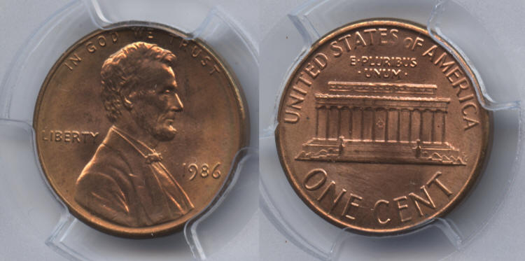 1986 Lincoln Cent PCGS MS-66 Red #a small