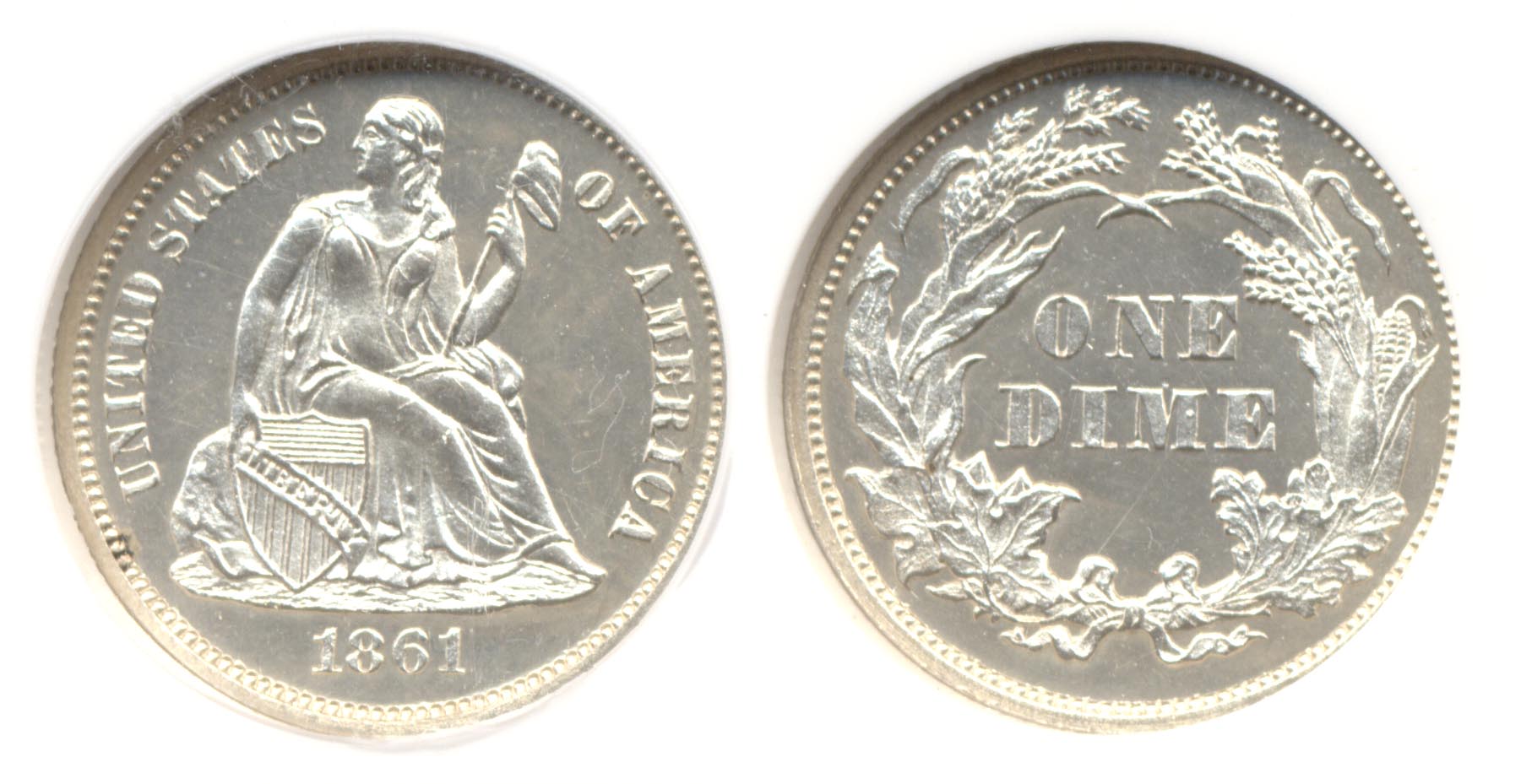 1861 Seated Liberty Dime in NGC Proof-64 a