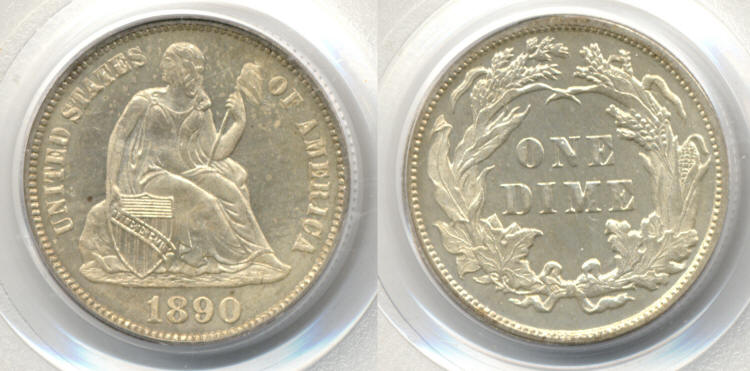 1890 Seated Liberty Dime PCGS Cameo Proof-65 small
