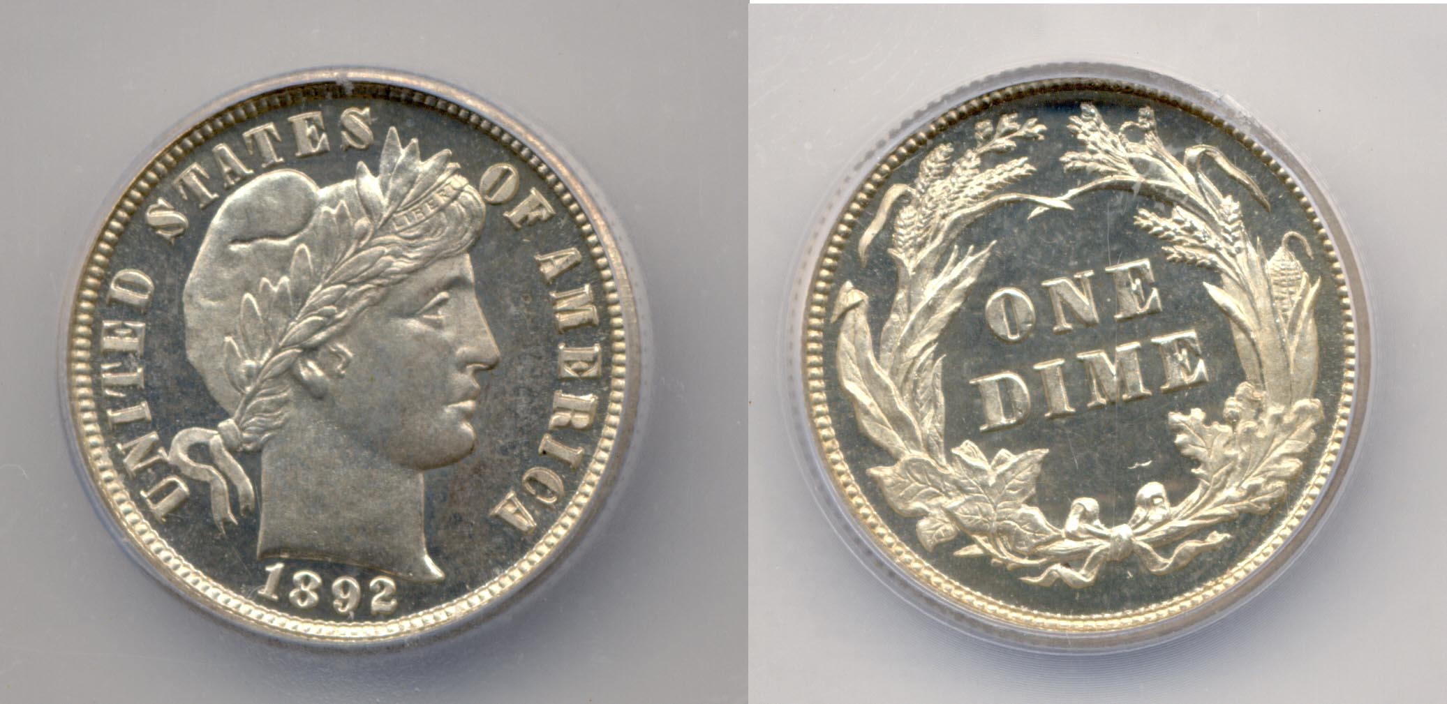 1892 Barber Dime ICG Cameo Proof-65