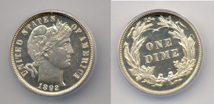 1892 Barber Dime ICG Cameo Proof-65 small