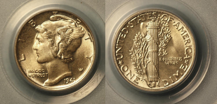 1941 Mercury Dime PCGS MS-65 camera small