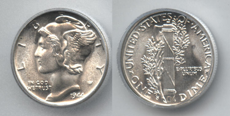 1944-S Mercury Dime ICG MS-67 #a small