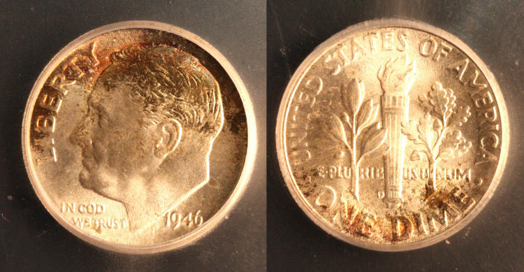 1946-D Roosevelt Dime ICG MS-66 FB Full Bands camera small