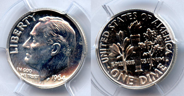 1964 Roosevelt Dime PCGS Proof-65 small
