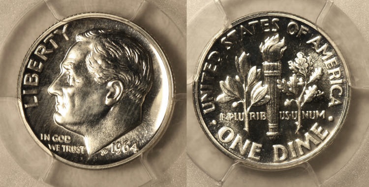 1964 Roosevelt Dime PCGS Proof-65 camera small