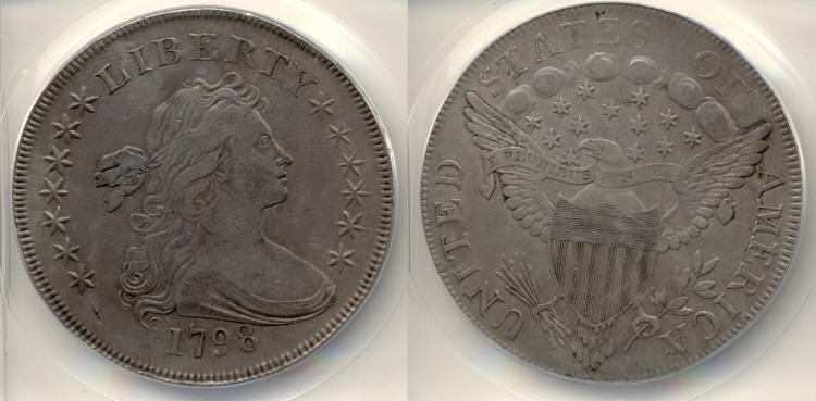 1798 Draped Bust Large Eagle Silver Dollar ANACS EF-40 small