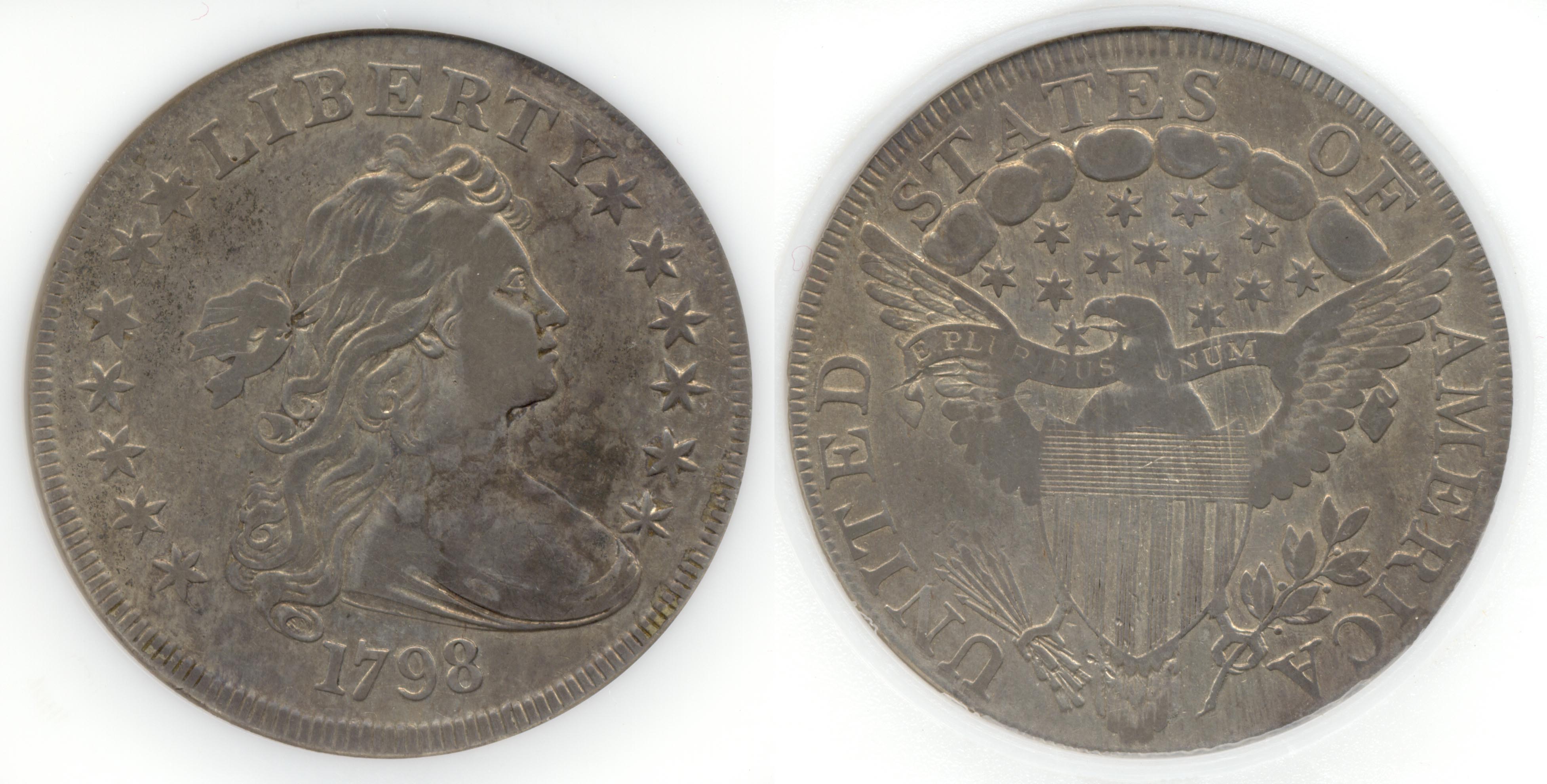 1798 Draped Bust Large Eagle Silver Dollar PCI EF-45