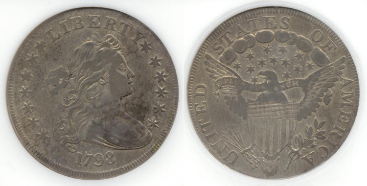 1798 Draped Bust Large Eagle Silver Dollar PCI EF-45 small