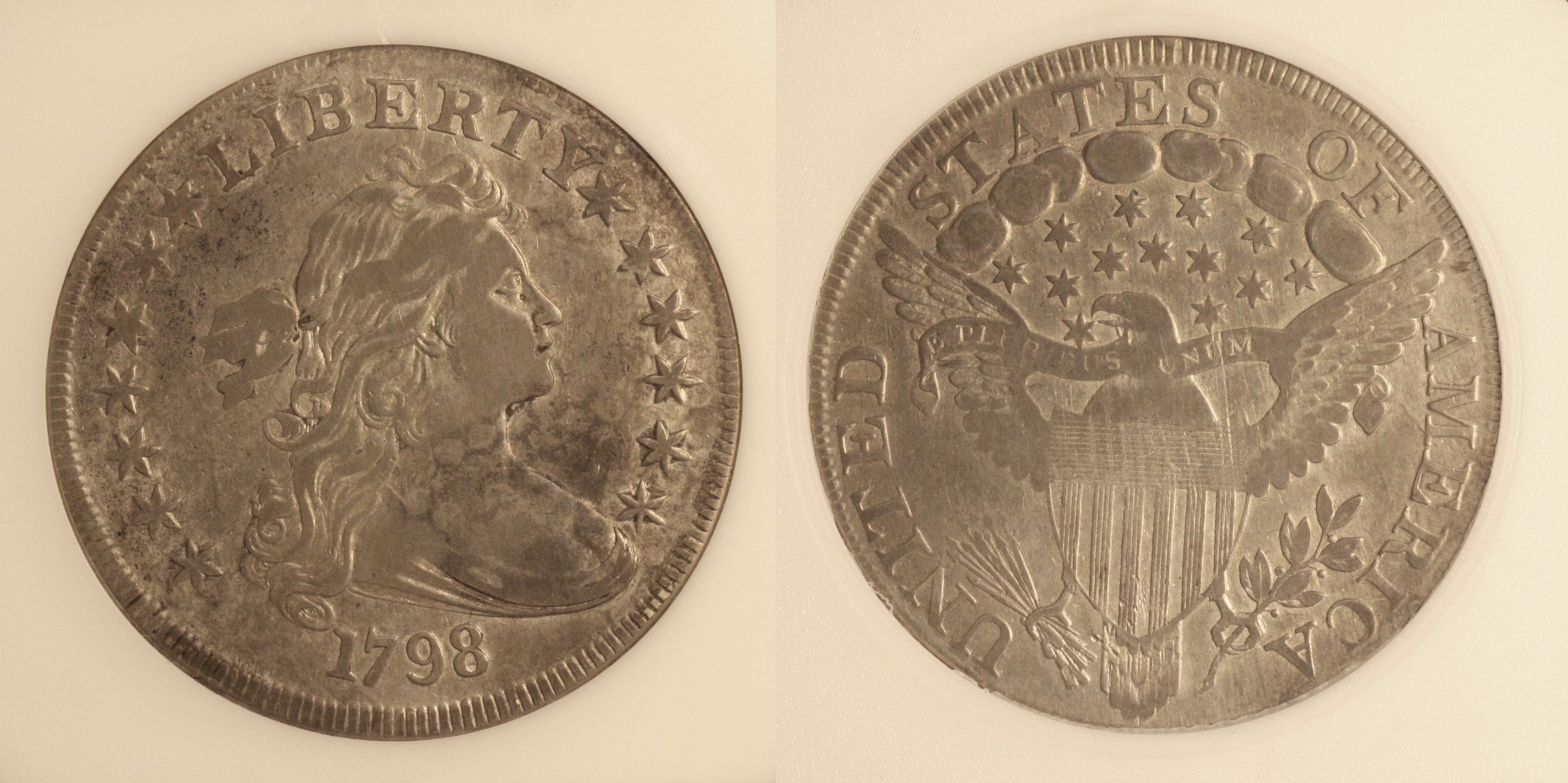 1798 Draped Bust Large Eagle Silver Dollar PCI EF-45 camera