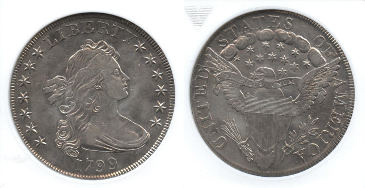 1799 Draped Bust Large Eagle Silver Dollar ANACS AU-50 #a small