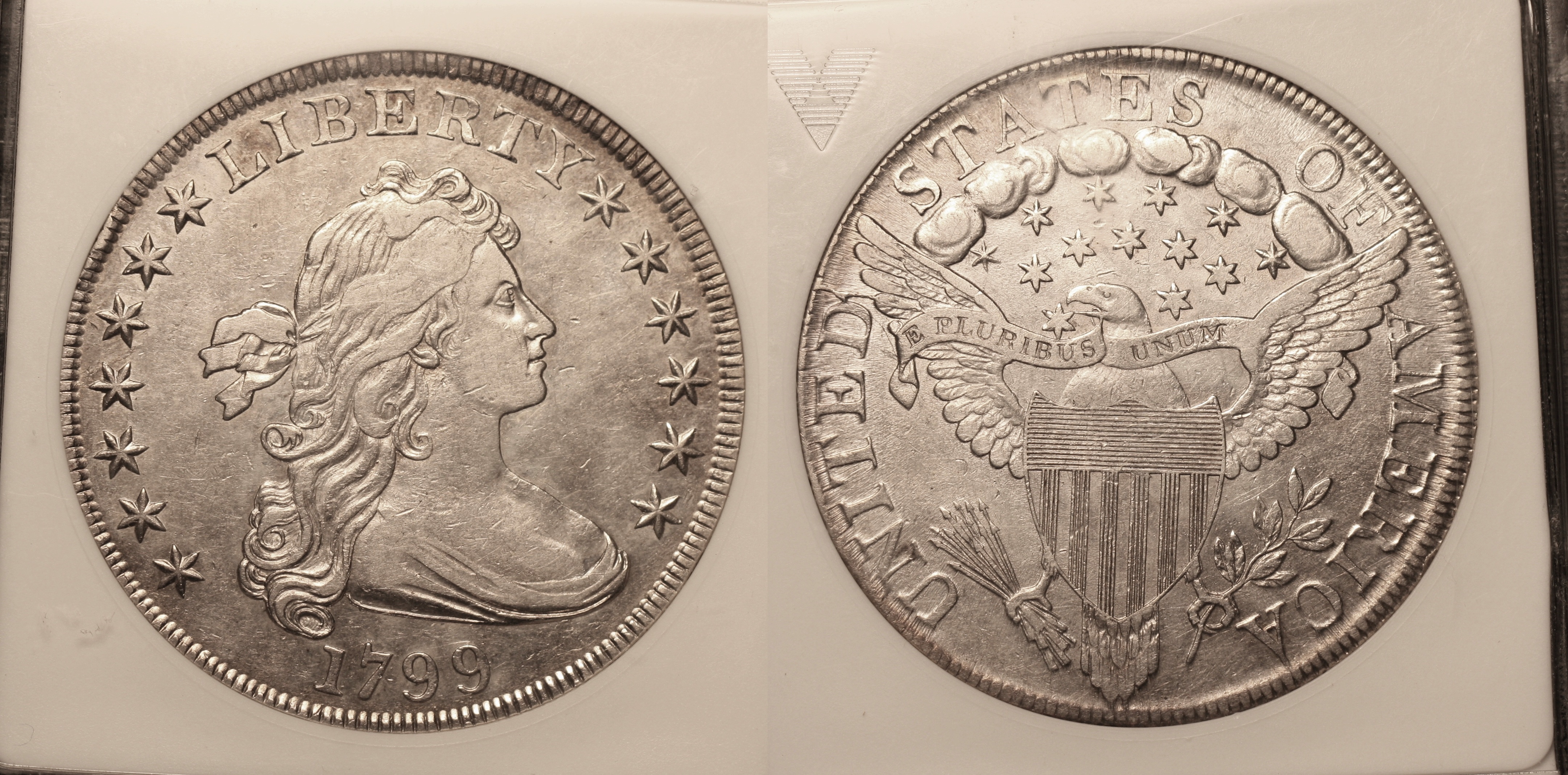 1799 Draped Bust Large Eagle Silver Dollar ANACS AU-50 #a camera