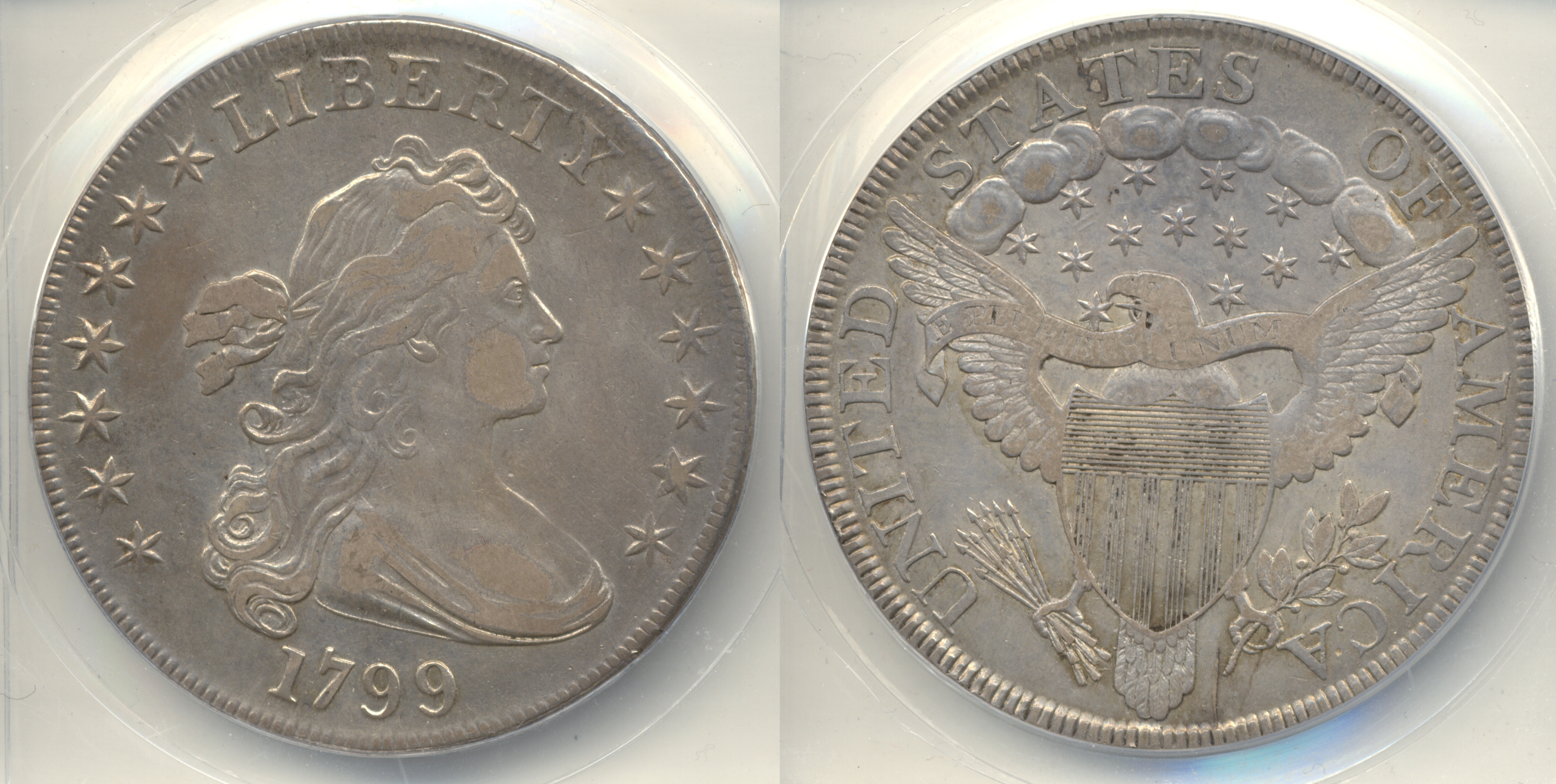 1799 Draped Bust Large Eagle Silver Dollar ANACS EF-40