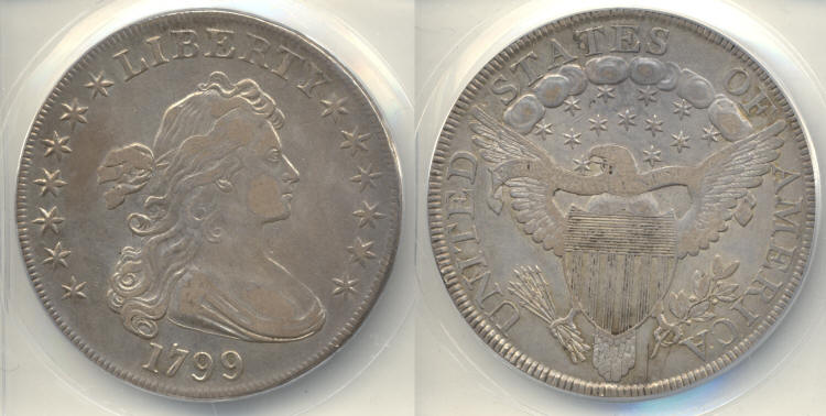 1799 Draped Bust Large Eagle Silver Dollar ANACS EF-40 small