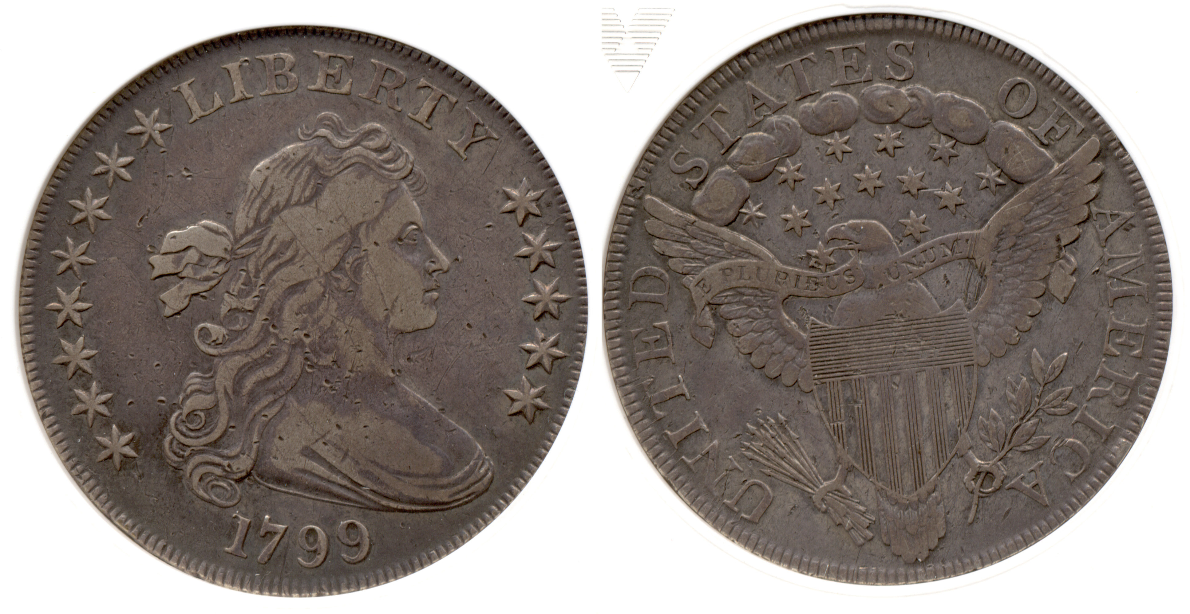 1799 Draped Bust Large Eagle Silver Dollar ANACS EF net VF-20