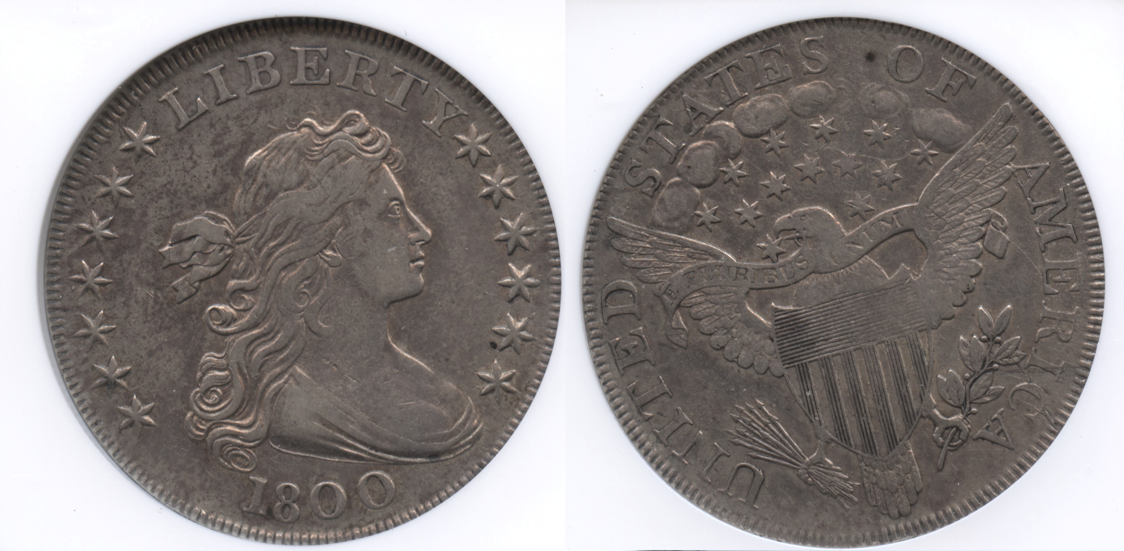 1800 Draped Bust Large Eagle Silver Dollar NGC EF-45