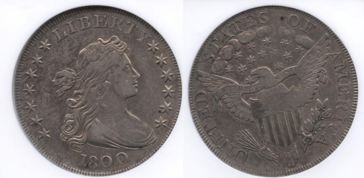 1800 Draped Bust Large Eagle Silver Dollar NGC EF-45 small