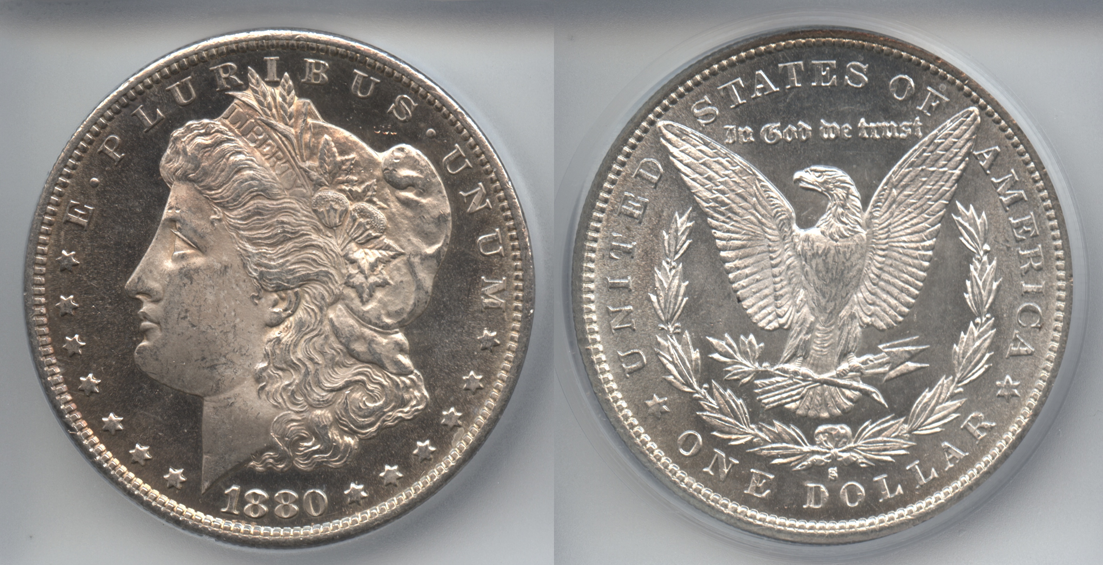 1880-S Morgan Silver Dollar ICG MS-65 Obverse DMPL