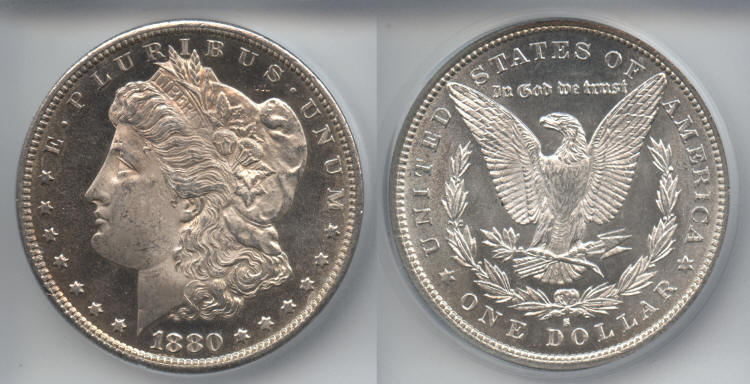 1880-S Morgan Silver Dollar ICG MS-65 Obverse DMPL small