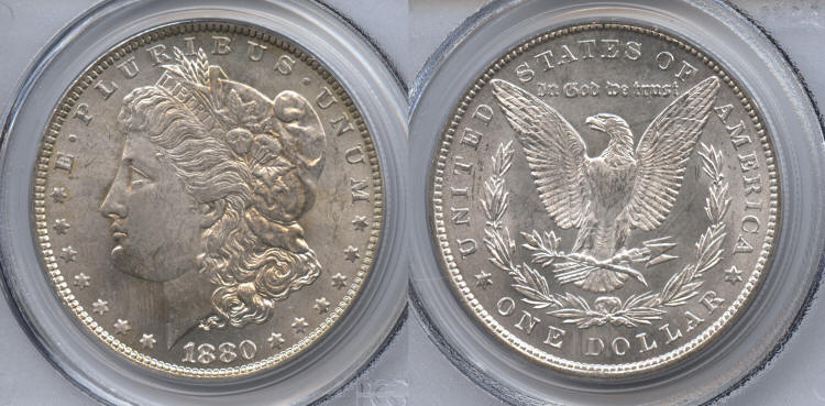 1880 Morgan Silver Dollar PCGS MS-62 small
