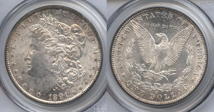 1891-S Morgan Silver Dollar PCGS MS-63 small