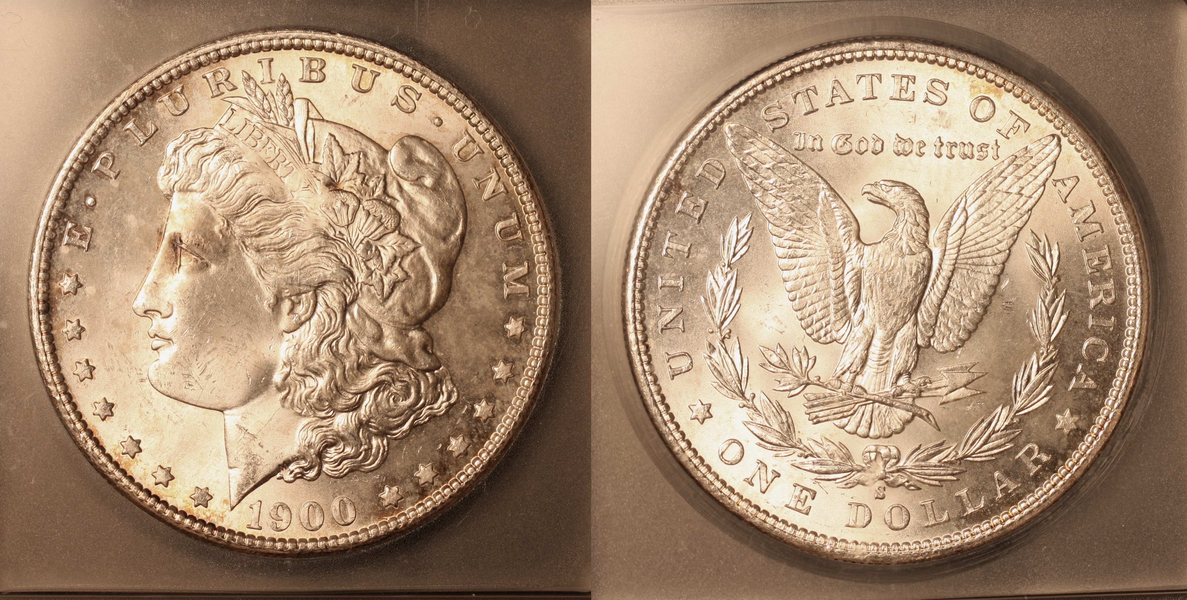 1900-S Morgan Silver Dollar ICG MS-64 camera