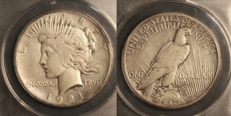 1921 Peace Silver Dollar ANACS VF-30 Details Cleaned camera small