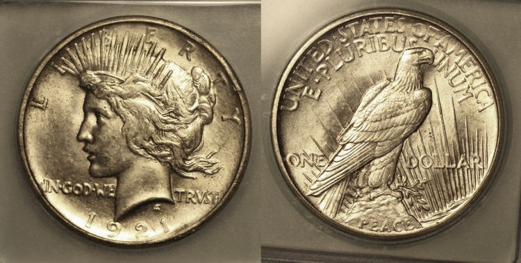 1921 Peace Silver Dollar ICG MS-61 camera small