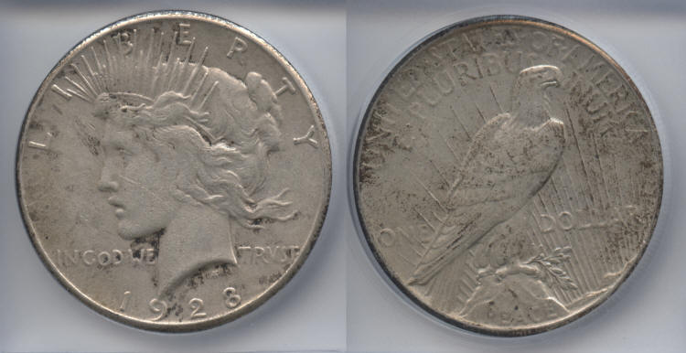 1928 Peace Silver Dollar ICG AU-50 Details #a small