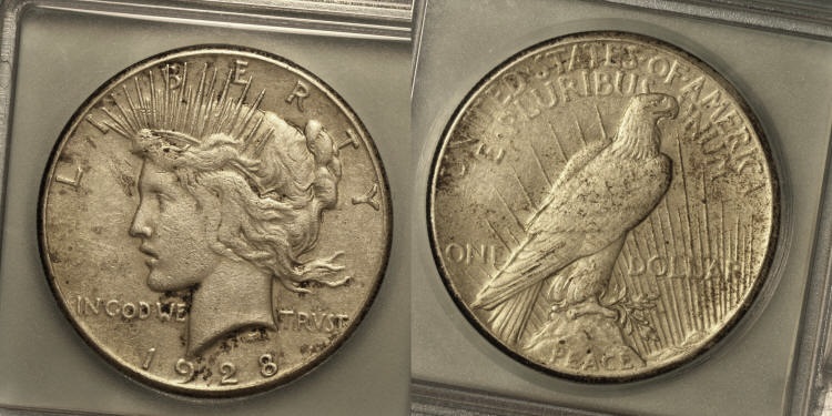 1928 Peace Silver Dollar ICG AU-50 Details #a camera small
