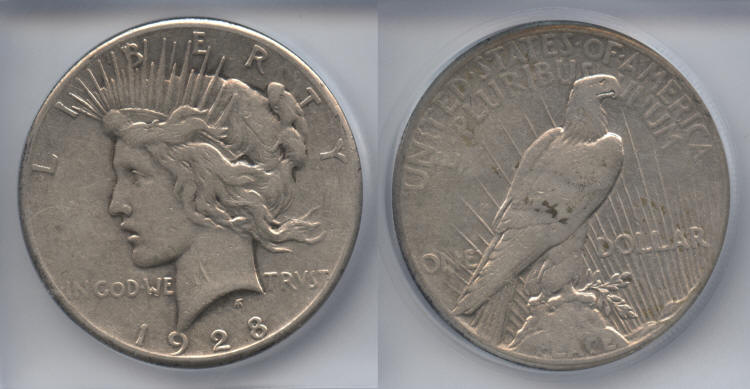 1928 Peace Silver Dollar ICG VF-30 Details small