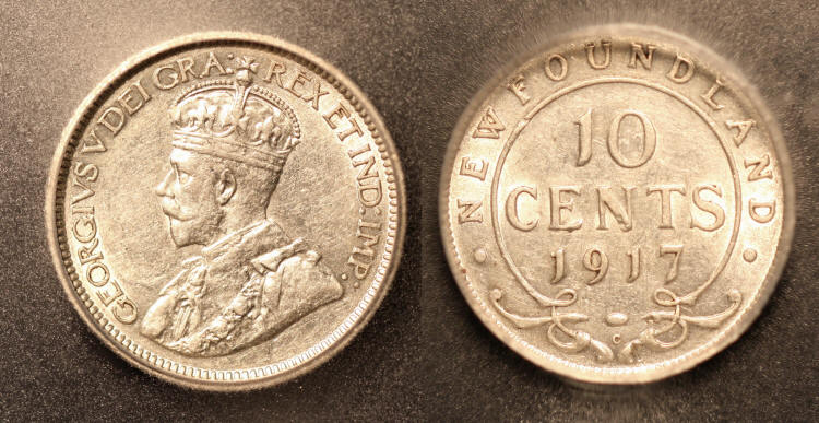 1917-C Canada Newfoundland 10 Cents ICG AU-55 camera small