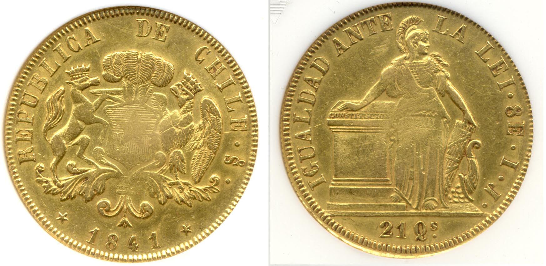 1841-SO Chile 8 Escudos ANACS EF-45