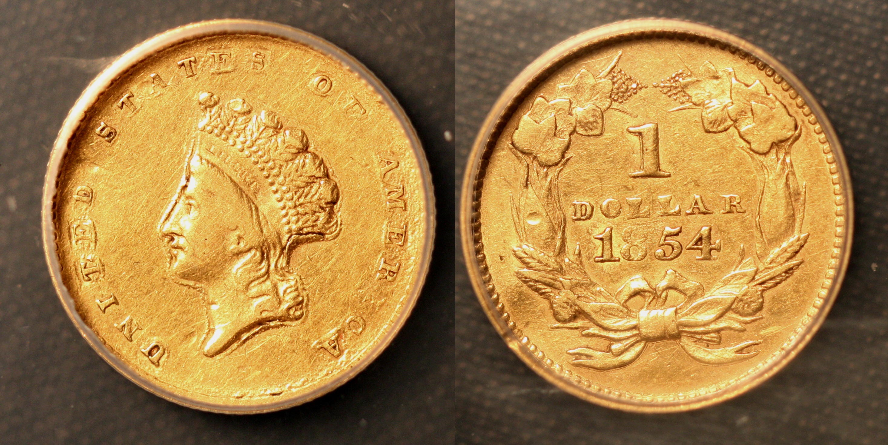 1854 Type II Gold Dollar ANACS EF-40 Details camera