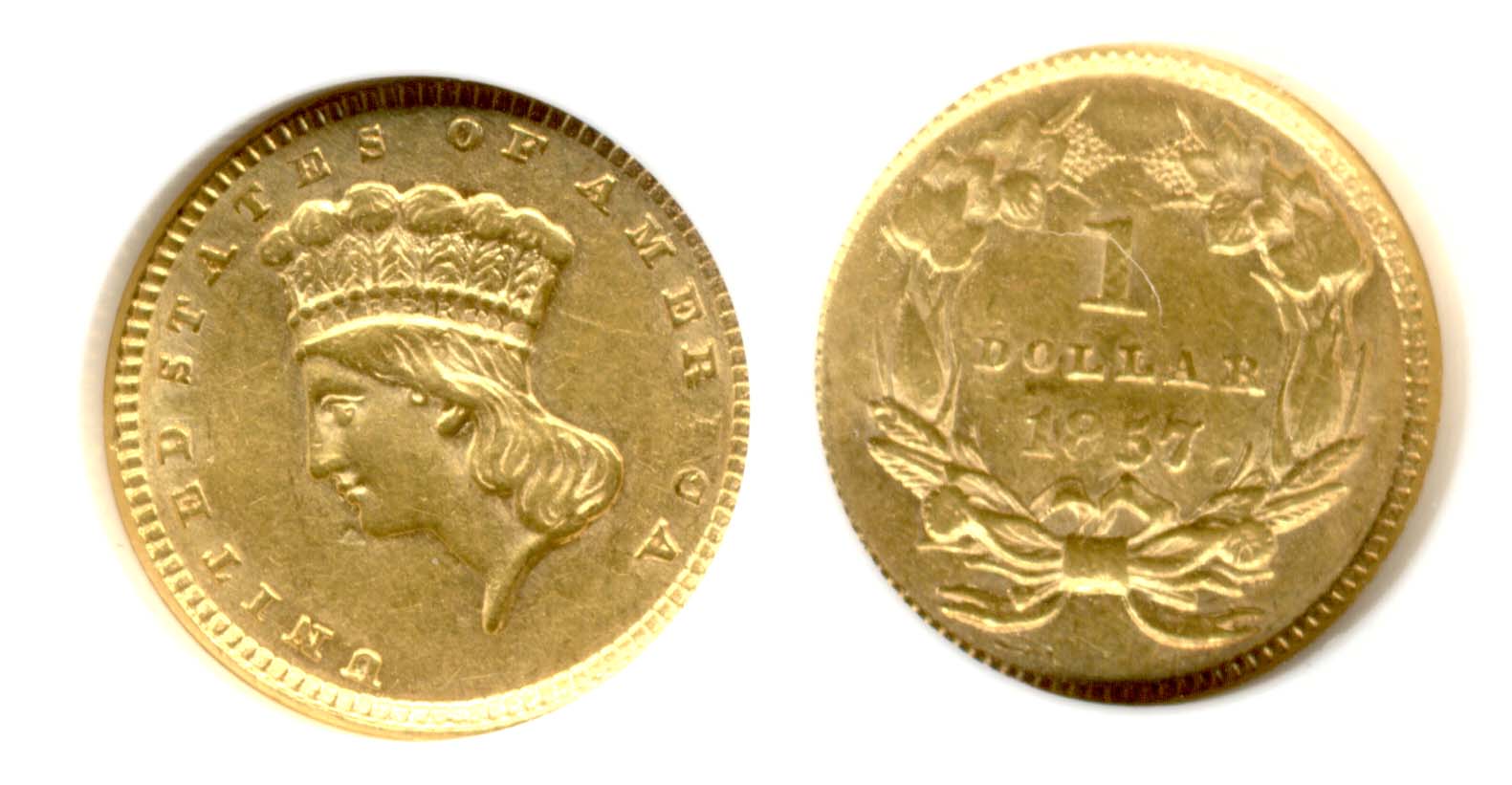 1857 Gold Dollar ANACS AU-50 net EF-40